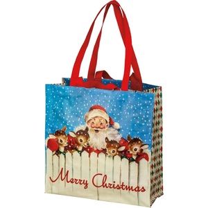 Retro Santa & Reindeer Merry Christmas Tote